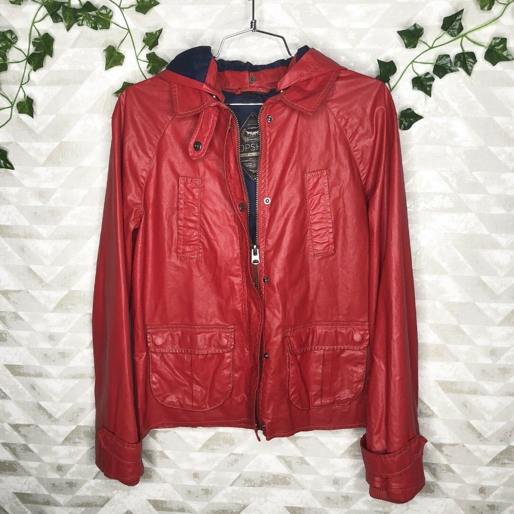 Topshop outerwear red hooded rain mac jacket
